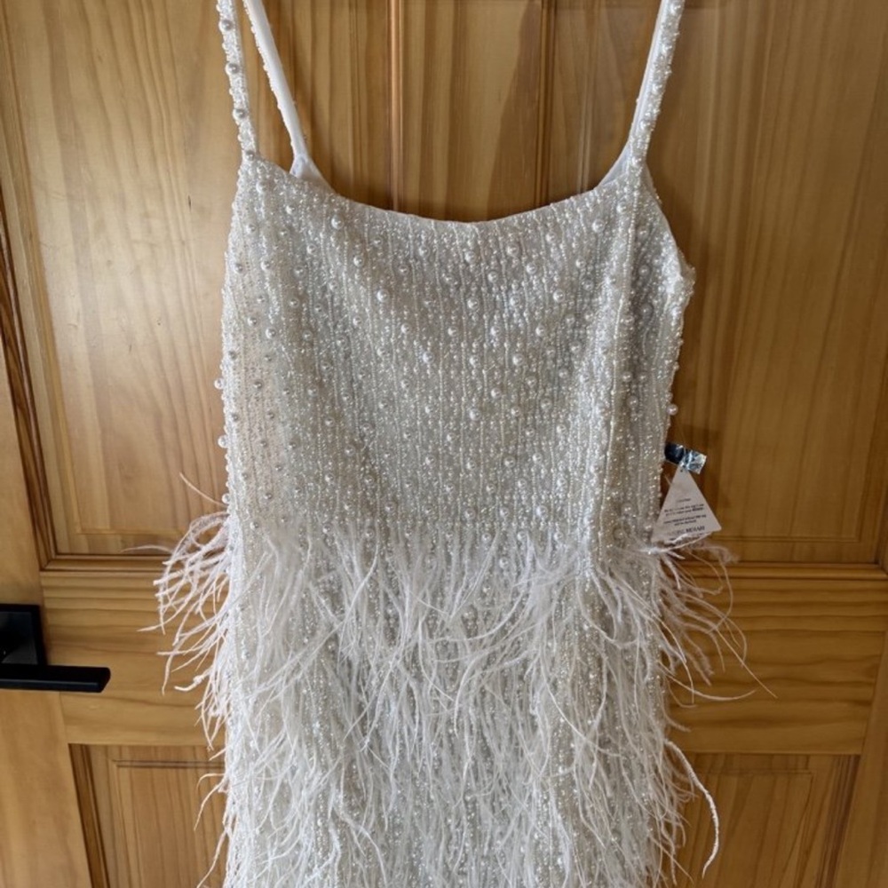 NADINE MERABI Carrie White Beaded Feather Dress